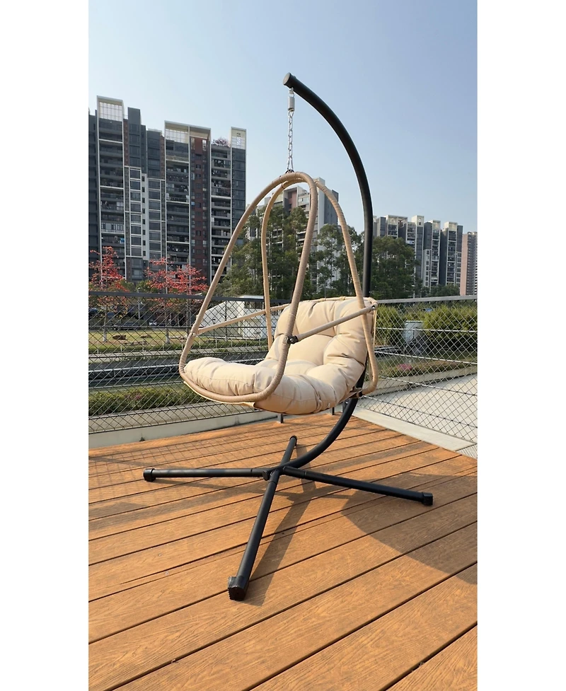 Flynama Swing Egg Chair with Stand Indoor Outdoor Wicker Rattan Patio Basket Hanging Chair with C Type bracket , with cushion and pillow,Patio Wicker