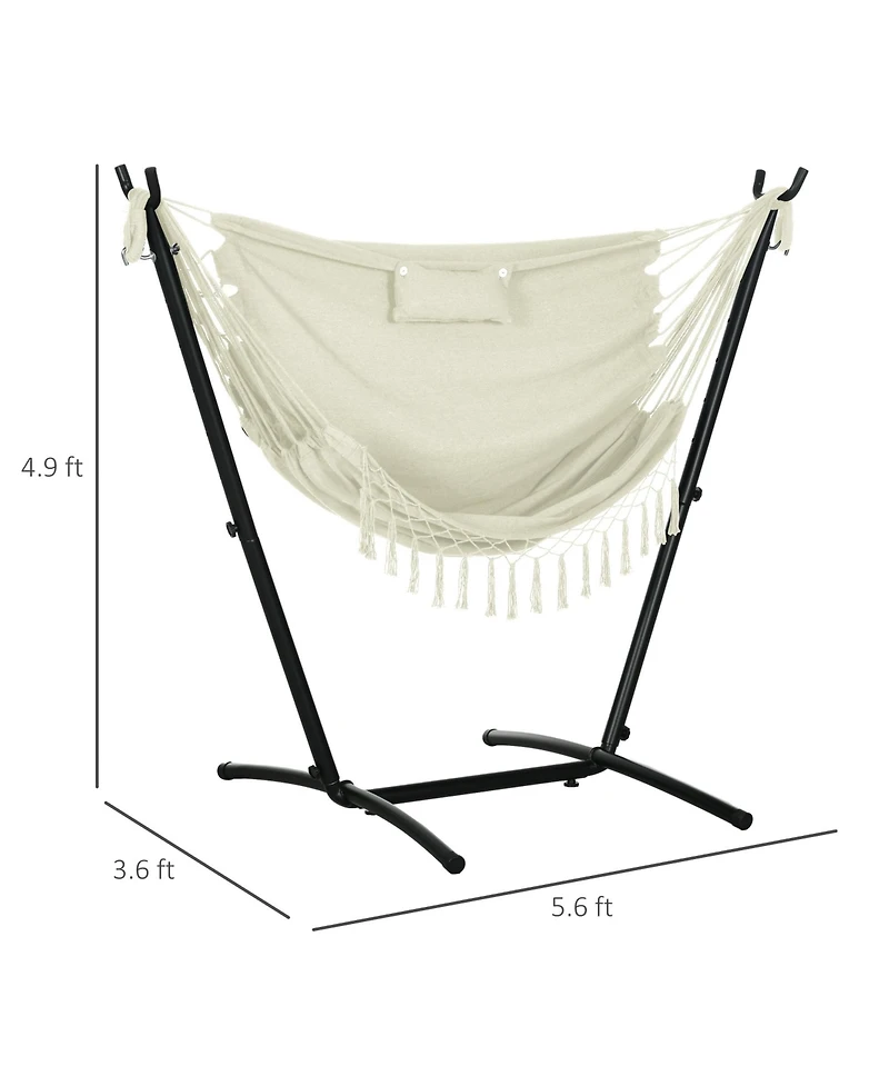 Flynama Patio Hammock Chair with Stand, Outdoor Hammock Swing Hanging Lounge Chair with Side Pocket and Headrest, Cream White