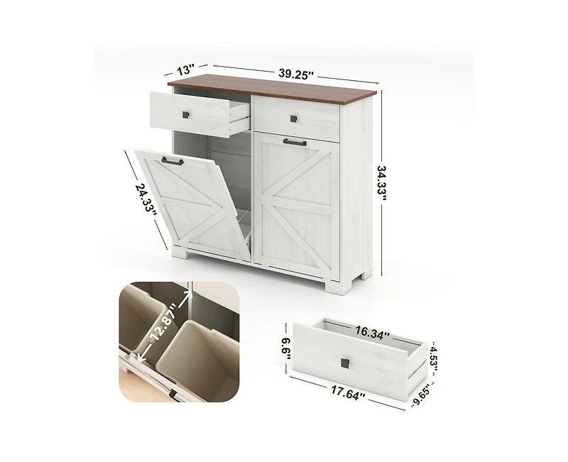 Casainc Kitchen Cabinet Double Tilt Out Trash for 20 Gallon Trash Cans with Drawer