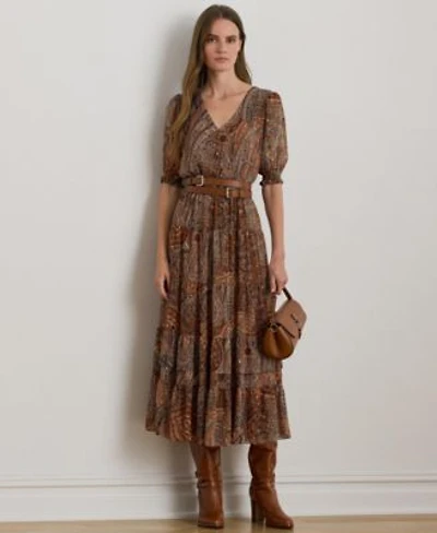 Lauren Ralph Lauren Womens Crinkle 58 Jeho Puffed Sleeve Georgette Dress 0p 18