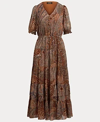 Lauren Ralph Women's Crinkle 58-Jeho Puffed Sleeve Georgette Dress