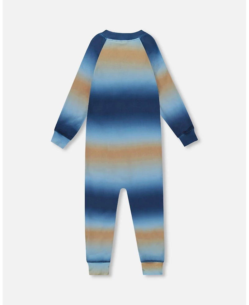 Deux par Baby Boy One-Piece Thermal Underwear Blue and Beige Gradient