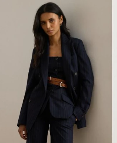 Lauren Ralph Lauren Womens Suiting Ryen Double Breasted Pinstripe Twill Blazer 0 22w