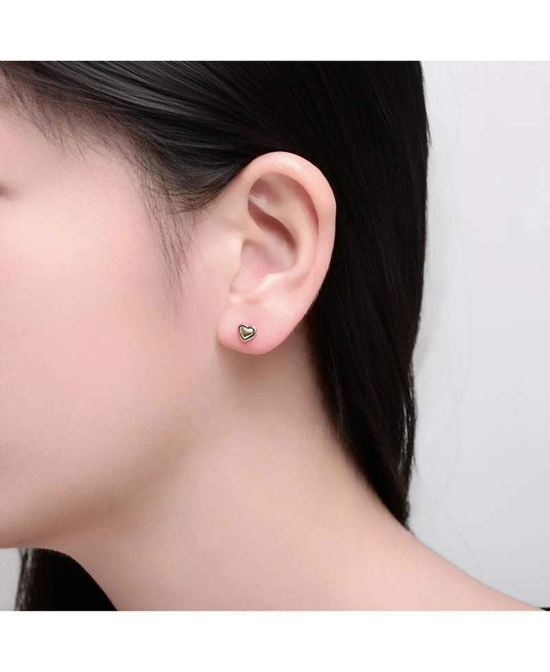 Rachel Glauber Two-Tone Sleek Heart Stud Earrings