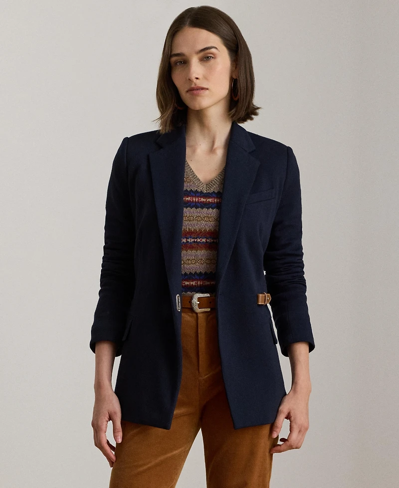 Lauren Ralph Women's Buckle-Trim Herringbone Jacquard Blazer
