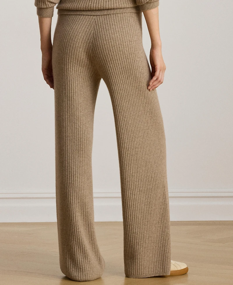 Lauren Ralph Women's Rib-Knit Cashmere Checha Full Length Wide-Leg Pants