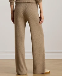 Lauren Ralph Women's Rib-Knit Cashmere Checha Full Length Wide-Leg Pants
