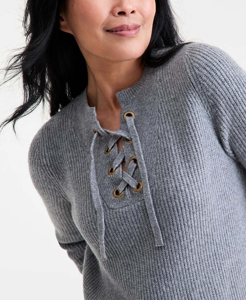 Style & Co Women's Lace-Up Long-Sleeve Sweater, Macy's Exclusive