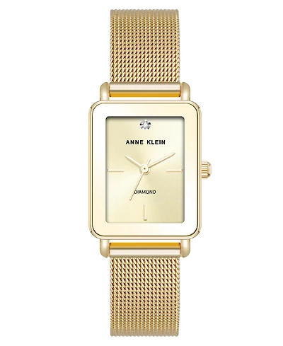 Anne Klein Women's Quartz Rectangular Gold-Tone Stainless Steel Mesh Watch, 21mm