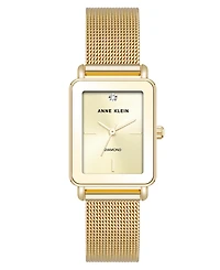 Anne Klein Women's Quartz Rectangular Gold-Tone Stainless Steel Mesh Watch, 21mm