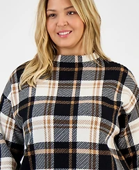 Jones New York Plus Plaid Funnel-Neck Long-Sleeve Top