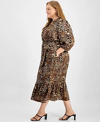 Jones New York Plus Printed Elbow-Sleeve Dress
