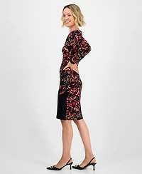 Kasper Women's Floral Side-Pleated Long-Sleeve Dress, Regular & Petite