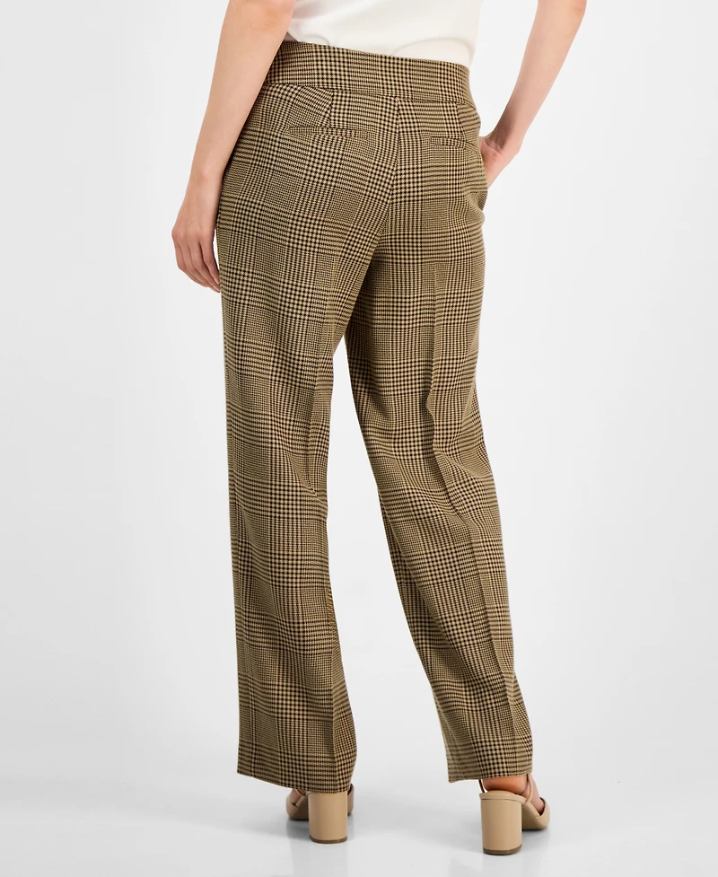 Kasper Plaid Check Mid-Rise Straight-Leg Pants, Regular & Petites