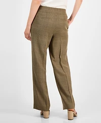 Kasper Plaid Check Mid-Rise Straight-Leg Pants, Regular & Petites