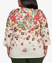Alfred Dunner Plus Mount Laurel Floral Detailed Neck Top