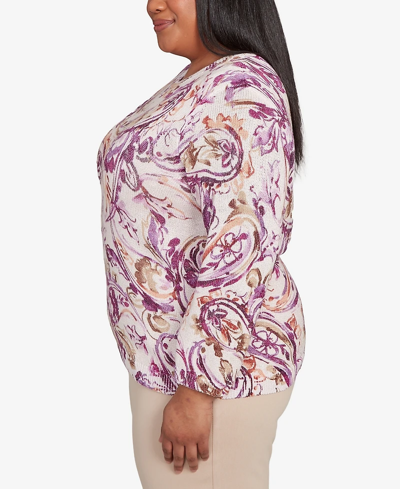Alfred Dunner Plus Urban Legend Shimmer Paisley Crew Neck Sweater