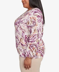 Alfred Dunner Plus Urban Legend Shimmer Paisley Crew Neck Sweater