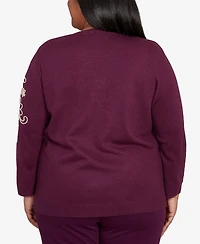 Alfred Dunner Plus Urban Legend Diagonal Floral Embroidered Sweater