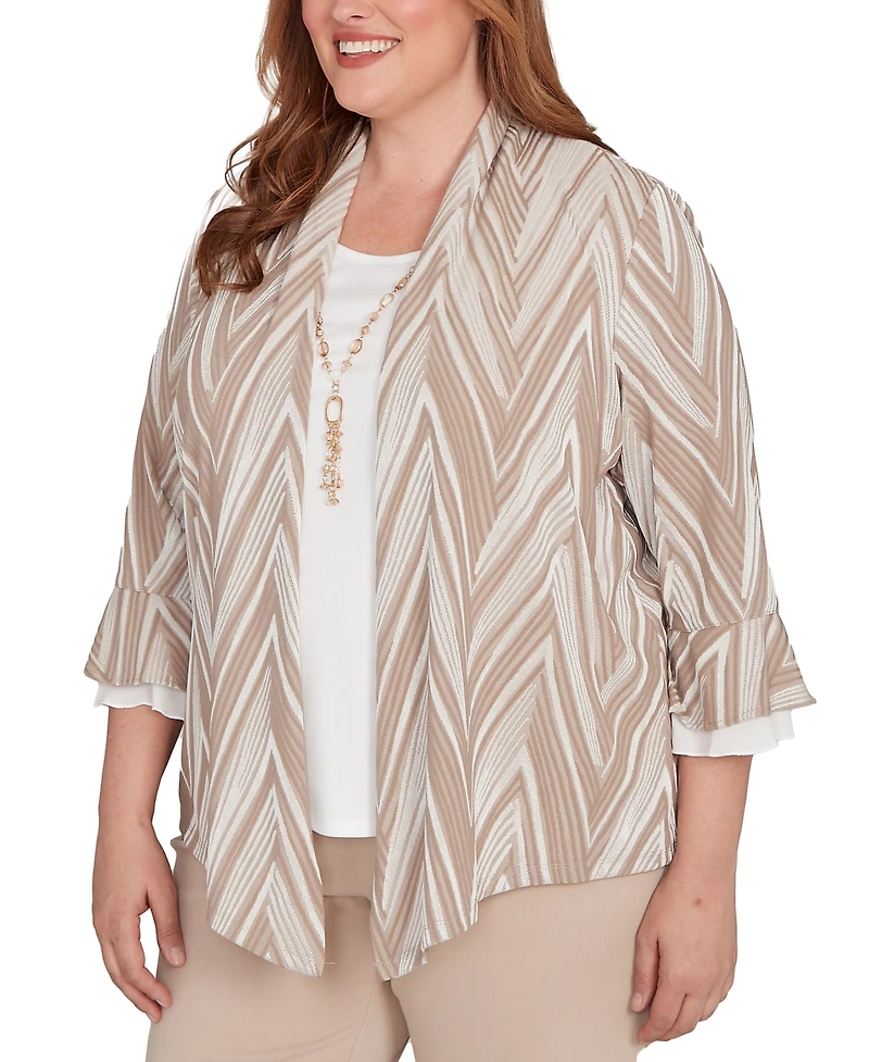 Alfred Dunner Plus Urban Legend Exploded Chevron Two One Pull On Top with Necklace