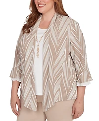Alfred Dunner Plus Urban Legend Exploded Chevron Two One Pull On Top with Necklace