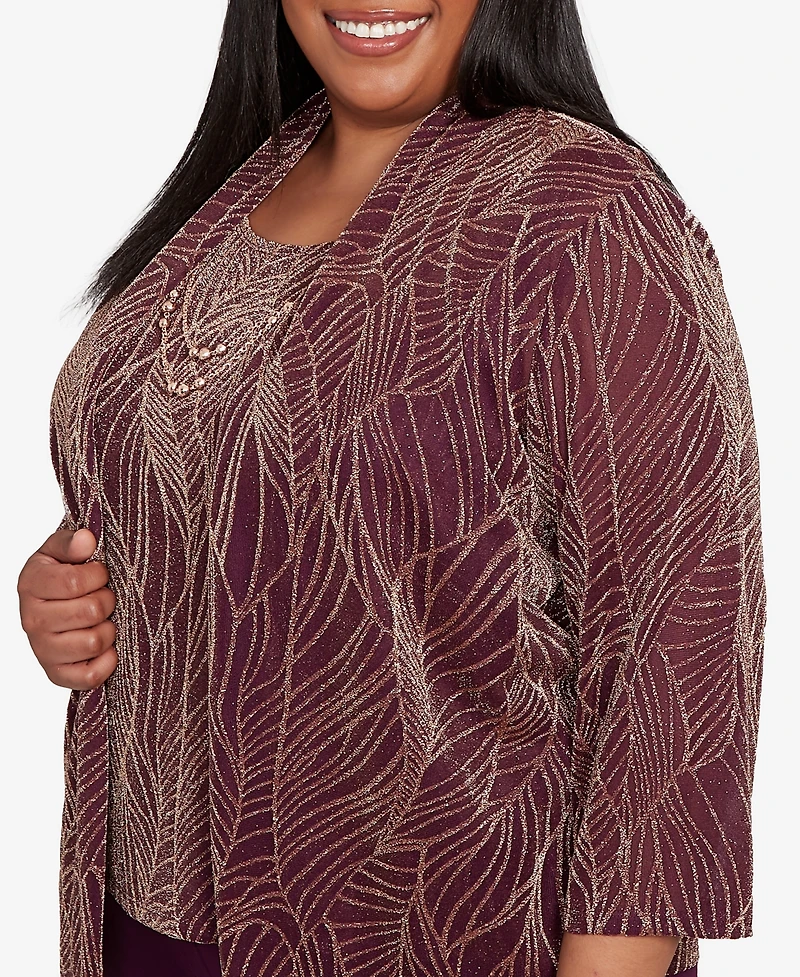 Alfred Dunner Plus Urban Legend Glitter Leaf Two One Pull On Top with Necklace