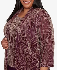 Alfred Dunner Plus Urban Legend Glitter Leaf Two One Pull On Top with Necklace