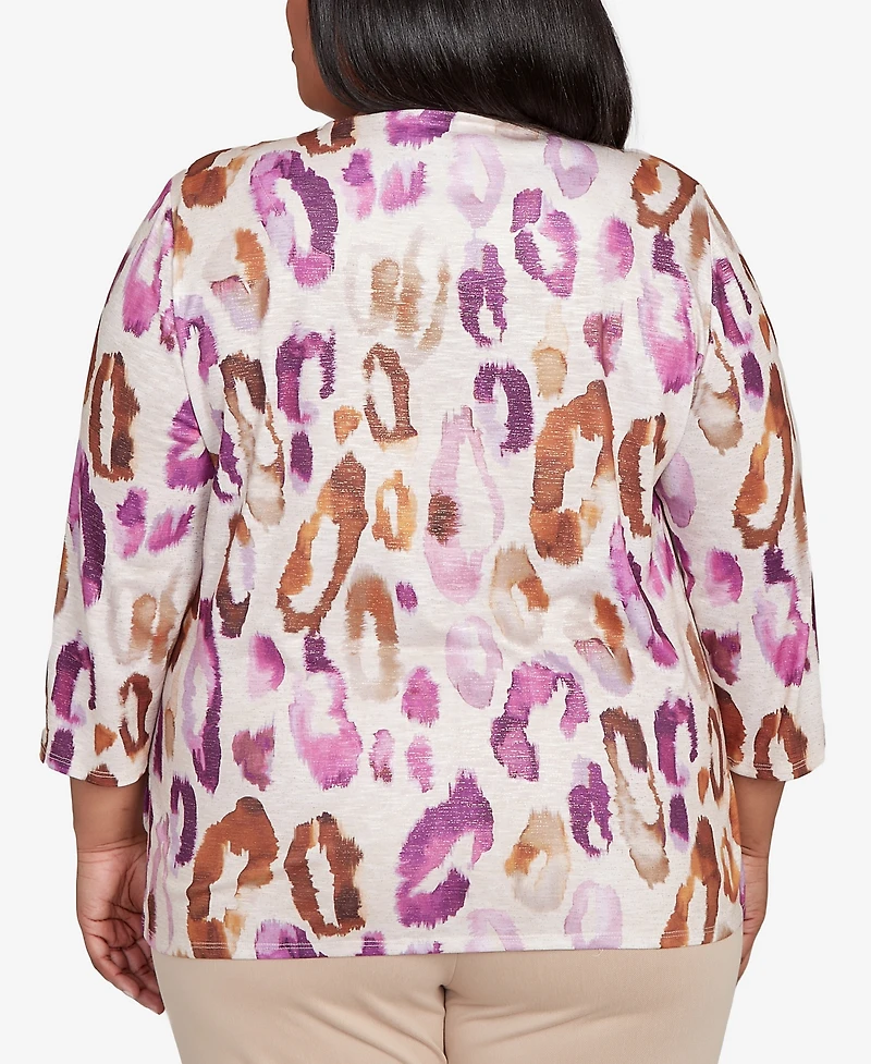 Alfred Dunner Plus Urban Legend Dramatic Animal Three Quarter Sleeve Top