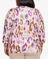 Alfred Dunner Plus Urban Legend Dramatic Animal Three Quarter Sleeve Top