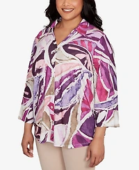 Alfred Dunner Plus Urban Legend Abstract Floral Button Front Top