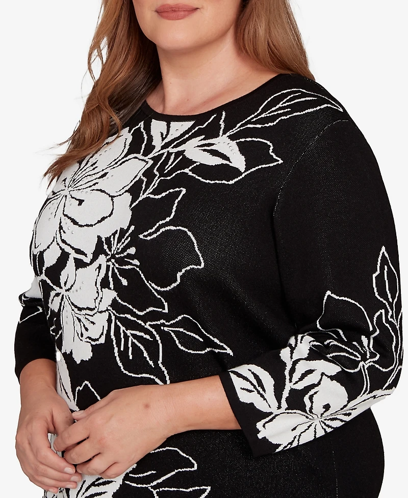 Alfred Dunner Plus As Usual Dramatic Floral Jacquard Sweater