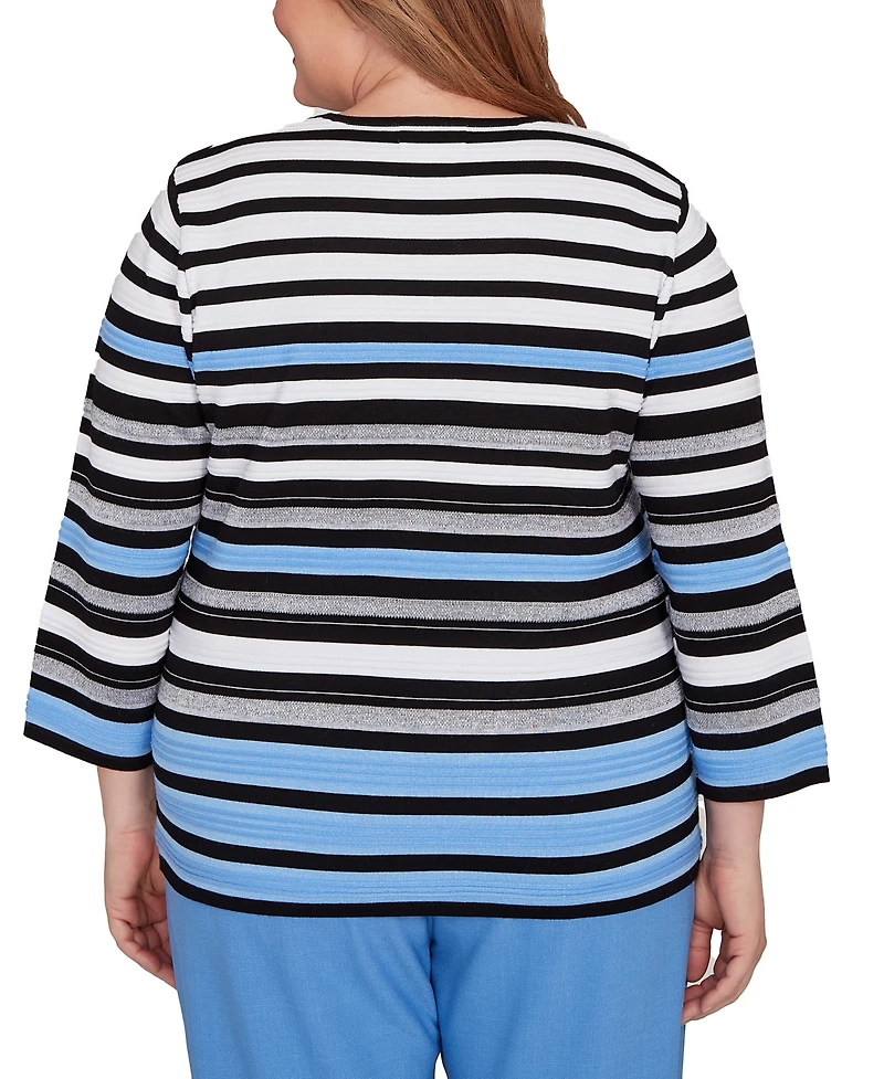 Alfred Dunner Plus As Usual Textured Stripe Sweater with Necklace