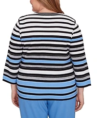 Alfred Dunner Plus As Usual Textured Stripe Sweater with Necklace