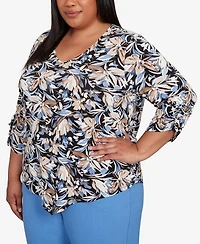Alfred Dunner Plus As Usual Tie Sleeve Brushstroke Floral Knit Top