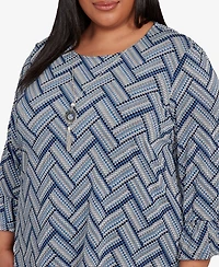 Alfred Dunner Plus As Usual Chevron Textured Knit Top with Necklace