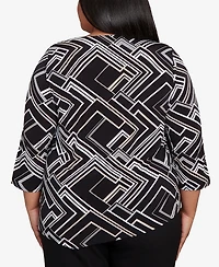 Alfred Dunner Plus As Usual Geometric Textured Top with Necklace