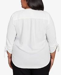 Alfred Dunner Plus As Usual Tie Sleeve Crinkle Textured Henley Top