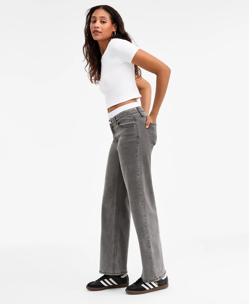 Bar Iii Women's Contrast-Waist Wide-Leg Jeans, Macy's Exclusive