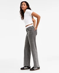 Bar Iii Women's Contrast-Waist Wide-Leg Jeans, Macy's Exclusive