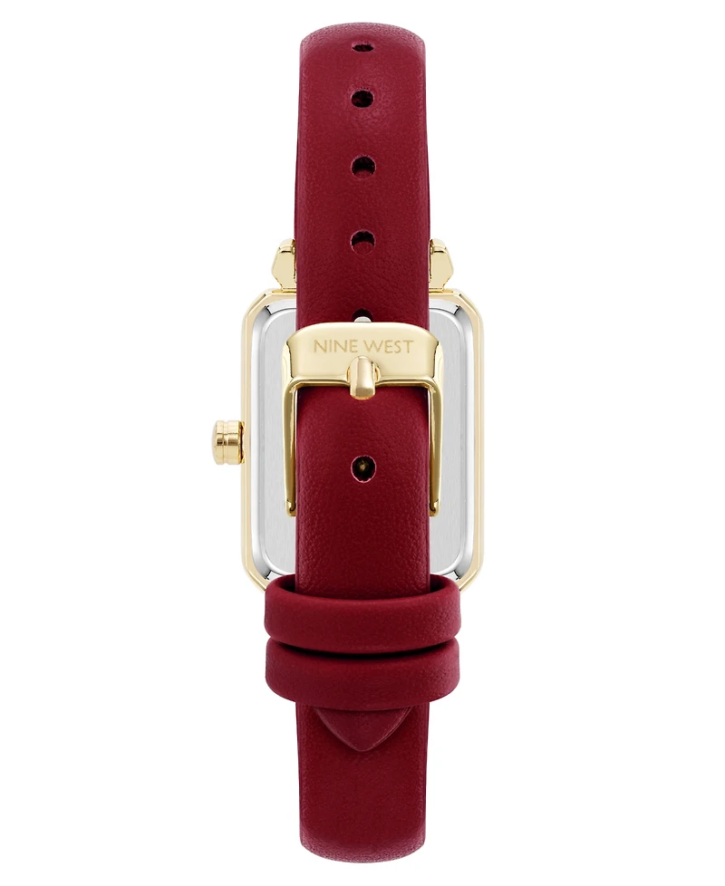 Nine West Women's Quartz Everyday Burgundy Leather and Gold-Tone Watch, 25mm