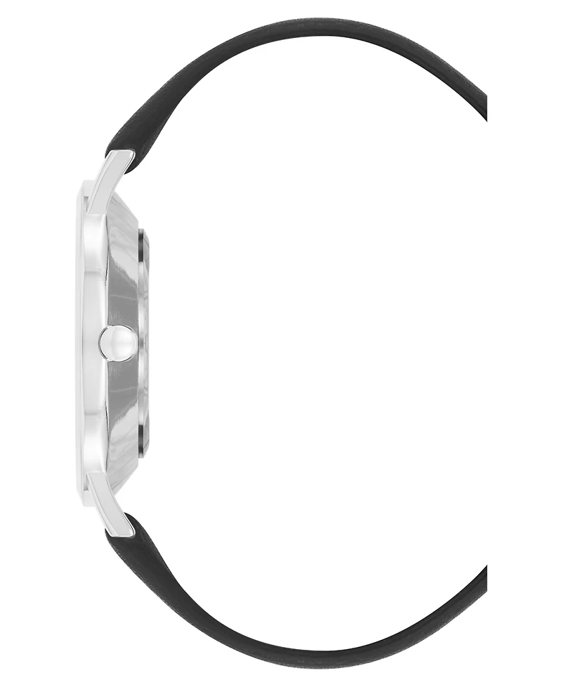 Nine West Women's Quartz Signature Black Leather and Silver-Tone Watch, 34mm