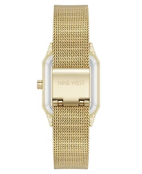 Nine West Women's Quartz Faceted Tan and Gold-Tone Stainless Steel Mesh Watch, 26mm