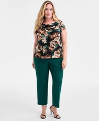 Kasper Plus Printed Cowlneck Blouse