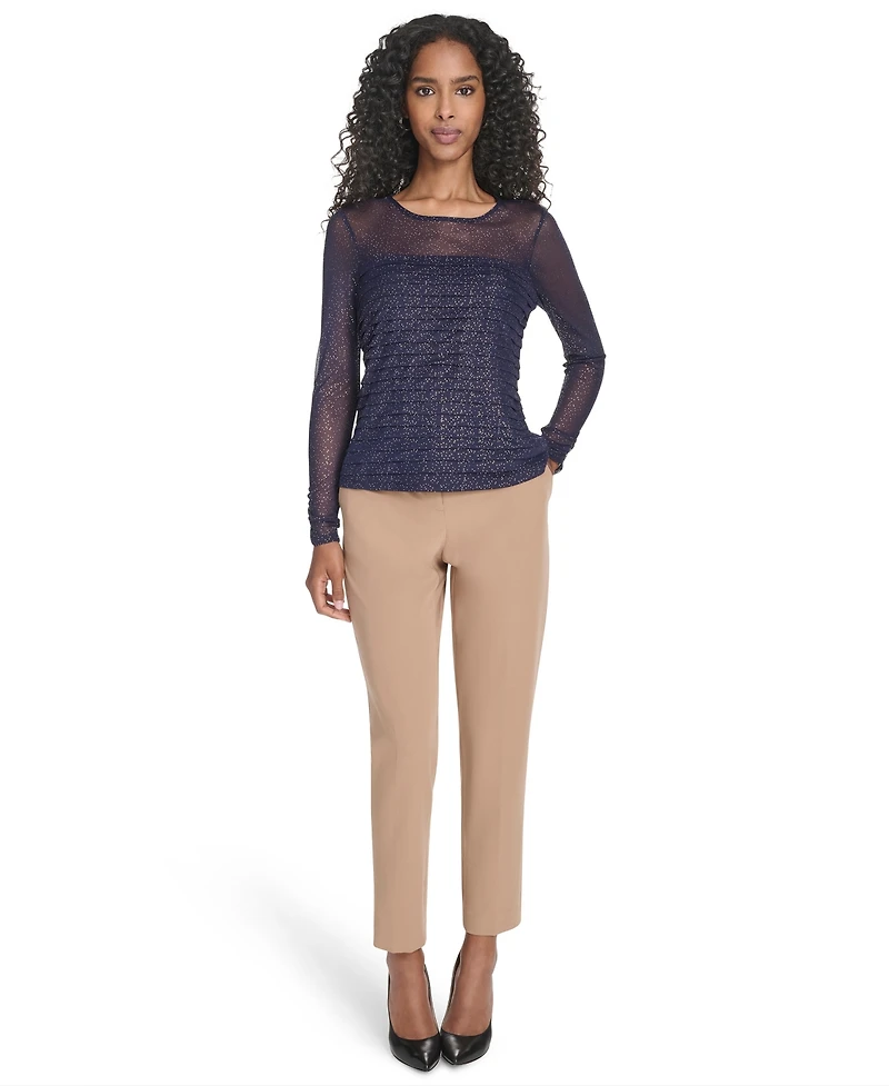 Tommy Hilfiger Women's Crew Neck Pleated Lurex Dot Top