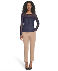 Tommy Hilfiger Women's Crew Neck Pleated Lurex Dot Top