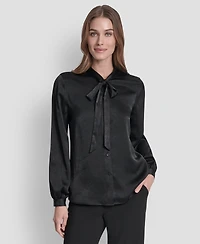 Dkny Women's Crushed Satin Long Sleeve Blouse