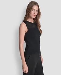 Dkny Women's Sleeveless Mesh Yoke Sweater