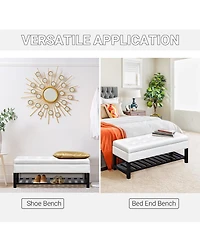 Homcom Pu Leather Ottoman Bed Bench Storage Footstool Organizer W/ Shoe Rack