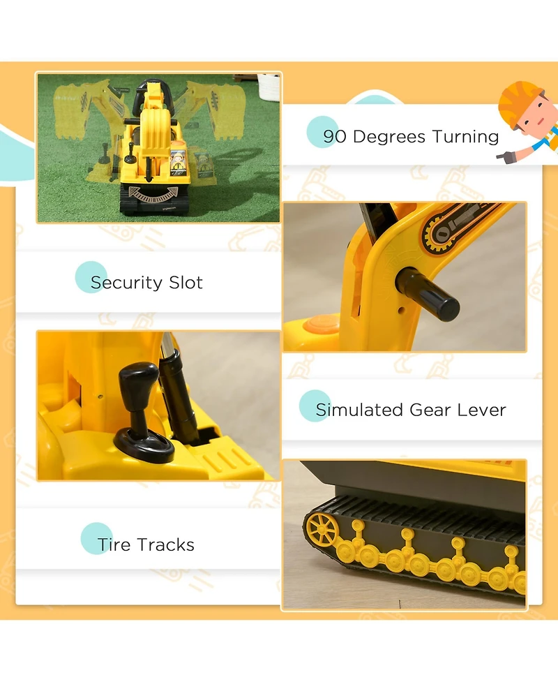 Qaba Kids Ride on Tractor with Storage, Excavator Scooter Gift for Kids