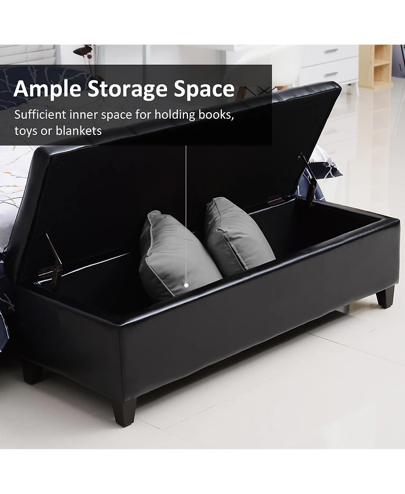 Homcom Storage Ottoman Bench 3-seater Pu Leather Furniture Foot Stool